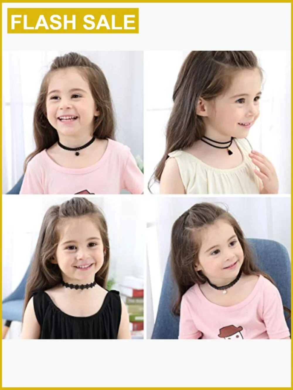 8-Piece Kids Choker Necklace Set - Velvet, Lace, Gothic Styles